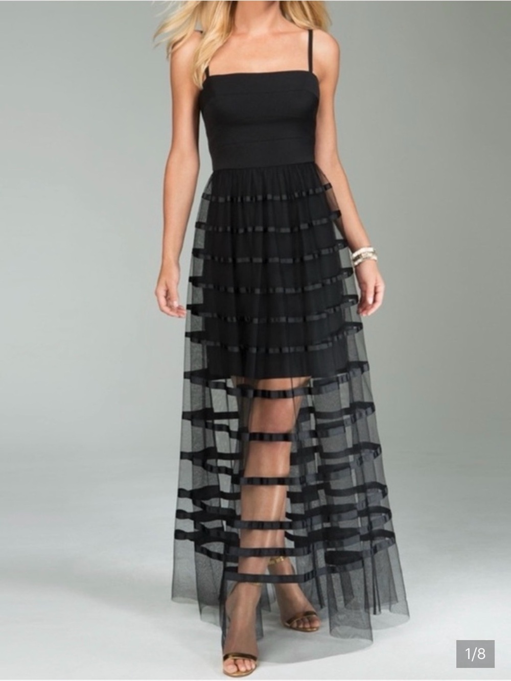 Vera Wang Black Tulle High Low Illusion Gown Dress Size 2